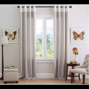 Pottery Barn Emery Border Linen Curtains, 50x84”